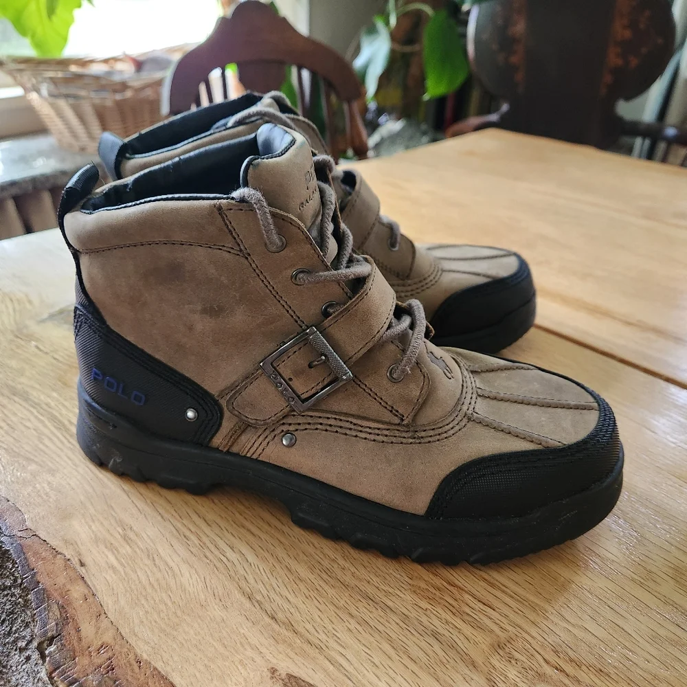 Polo Ralph Lauren Leather Boot Buckle Brandy‎ Tyrek Youth Boys Size 5.5 Brown